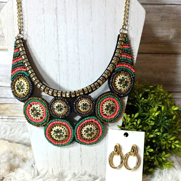 Vintage RARE Brazilian Beaded Necklace w/Bonus Earrings - Picture 1 of 7